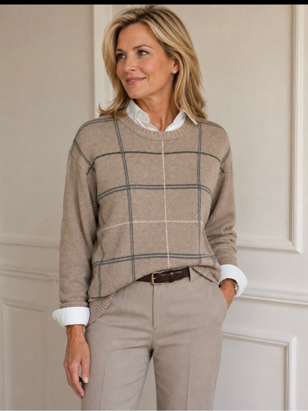Vintage Oscar De Larenta tan squared crew neck preppy classic Y2K sweater Unisex
